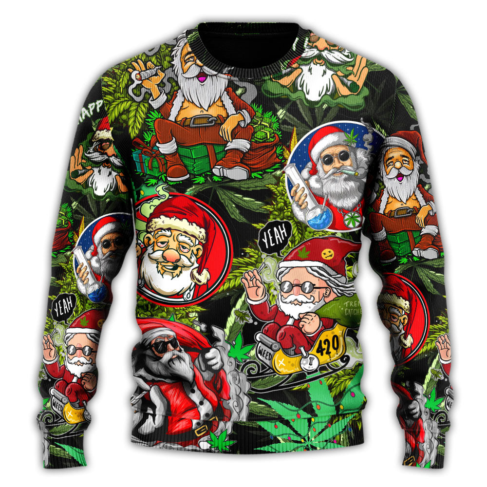 Christmas Sweater / S Christmas Weed Smoking Santa Hippie - Sweater - Ugly Christmas Sweaters - Owls Matrix LTD