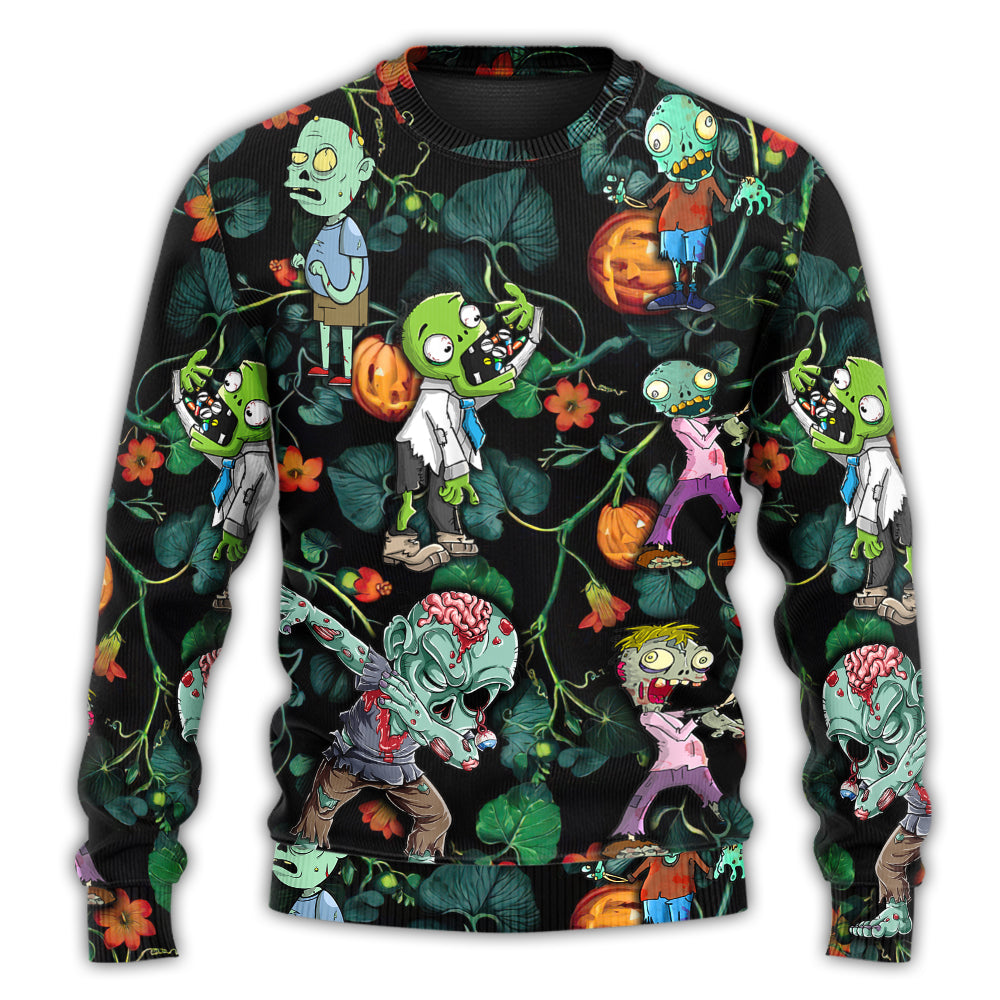 Christmas Sweater / S Halloween Zombie Tropical Pumpkin Scary - Sweater - Ugly Christmas Sweaters - Owls Matrix LTD