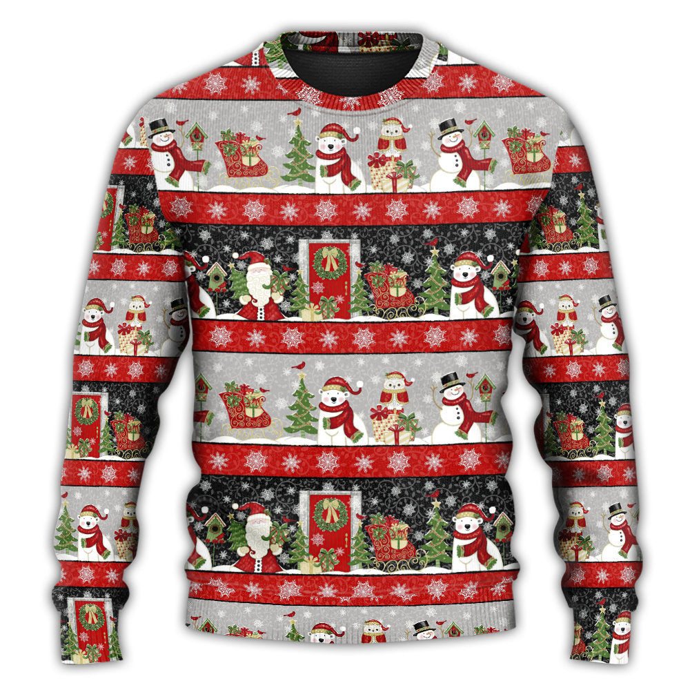 Christmas Sweater / S Christmas Santa Claus And Snowman Happy Xmas - Sweater - Ugly Christmas Sweaters - Owls Matrix LTD