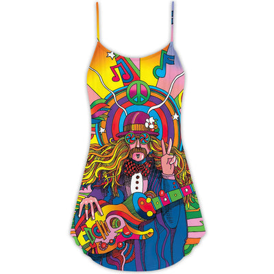 Hippie Rock Music Colorful - V-neck Sleeveless Cami Dress - Owls Matrix LTD