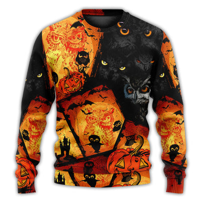 Christmas Sweater / S Halloween Owl Pumpkin Scary - Sweater - Ugly Christmas Sweaters - Owls Matrix LTD
