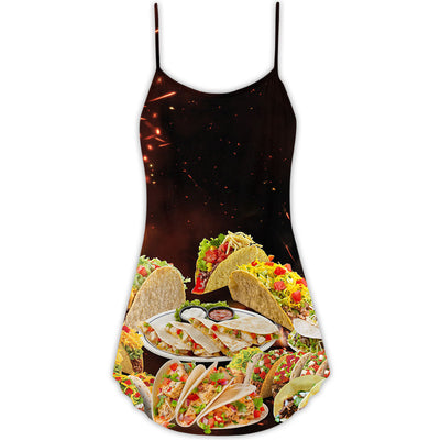 Food Tacos Fast Food Delicious - V-neck Sleeveless Cami Dress - Owls Matrix LTD