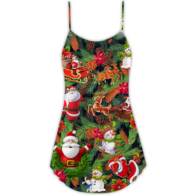 Christmas Santa Snowman Merry Xmas To Everyone - V-neck Sleeveless Cami Dress - Owls Matrix LTD