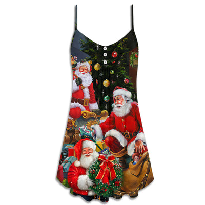Christmas Santa Claus Gift Xmas Is Coming Art Style - V-neck Sleeveless Cami Dress - Owls Matrix LTD