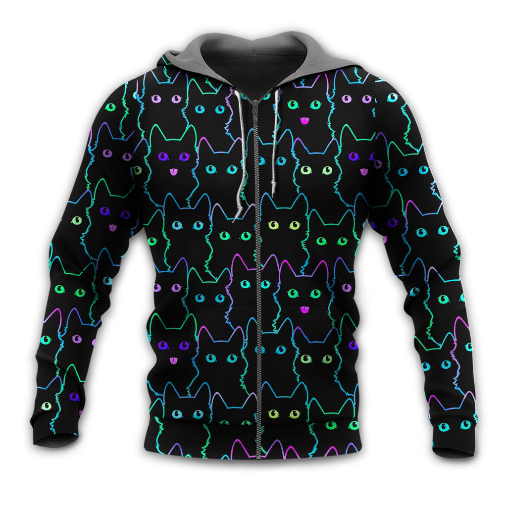 Zip Hoodie / S Cat Cute Little Kitten Neon - Hoodie - Owls Matrix LTD
