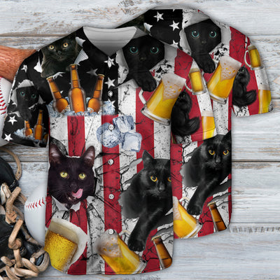 Beer And Black Cat American Flag Vintage - Baseball Jersey - Owls Matrix LTD