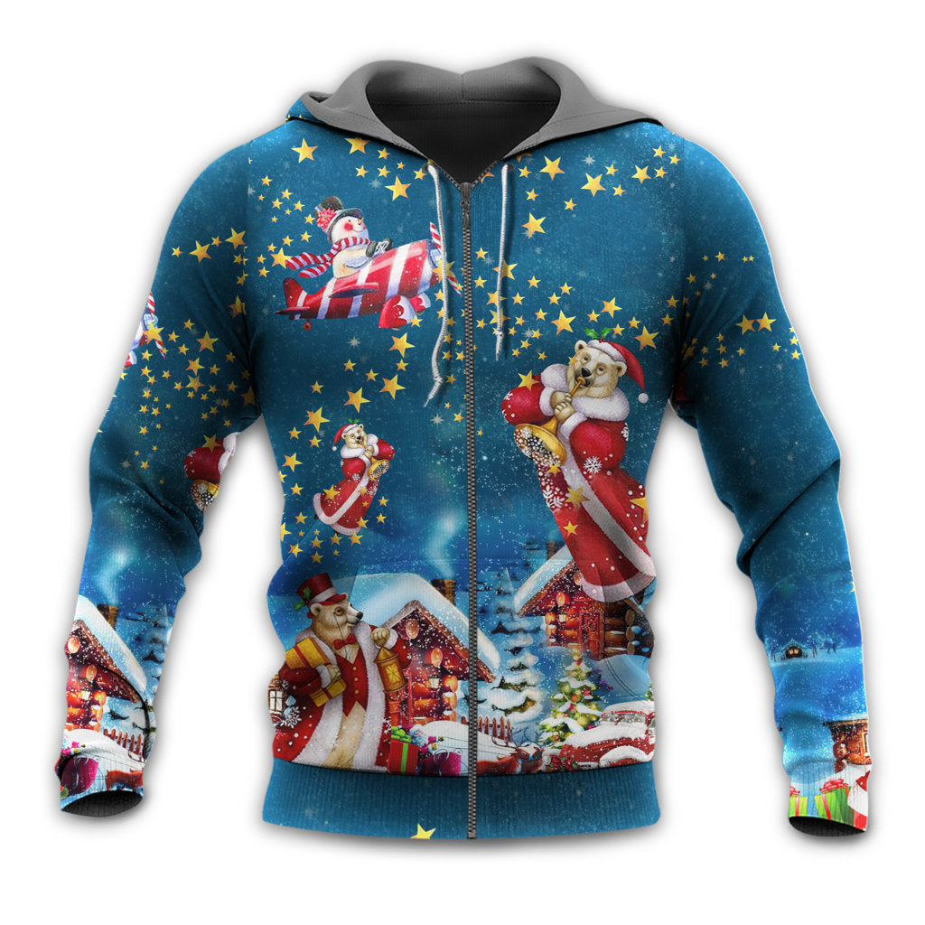 Zip Hoodie / S Christmas Bear Santa Happy - Hoodie - Owls Matrix LTD