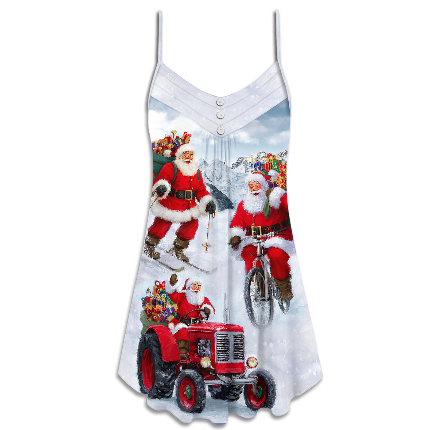 Christmas Having Fun With Santa Claus Gift For Xmas - V-neck Sleeveless Cami Dress - Owls Matrix LTD