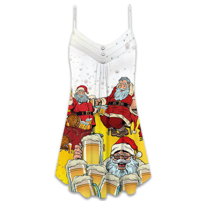 Christmas Santa I Want More Beer - V-neck Sleeveless Cami Dress - Owls Matrix LTD