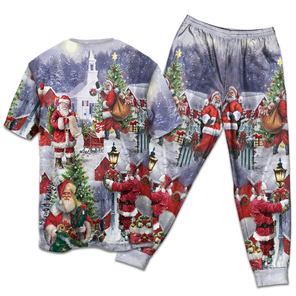 Christmas Merry Xmas Santa Claus Is Coming - Pajamas Short Sleeve - Owls Matrix LTD