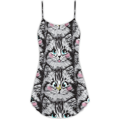 Cat Lovely Cat Lovely Kitten - V-neck Sleeveless Cami Dress - Owls Matrix LTD