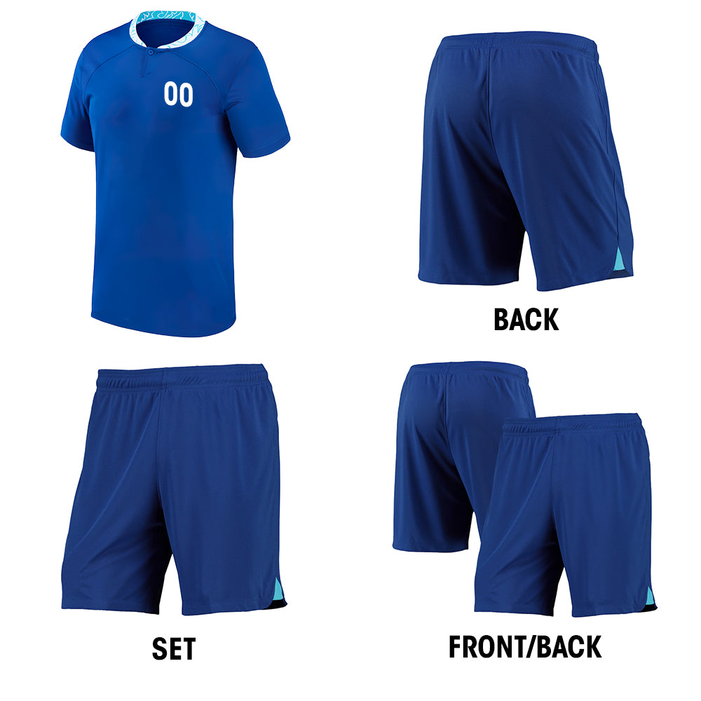Custom White Wave Line Pattern And Blue - Soccer Uniform Jersey