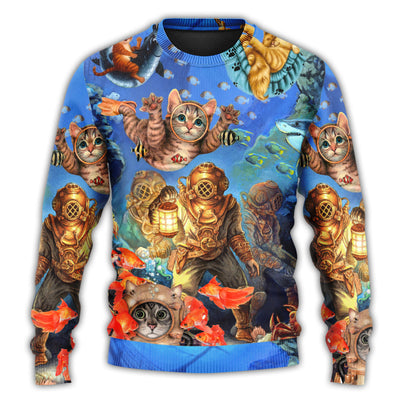 Christmas Sweater / S Diving Cat Under The Sea Art Style - Sweater - Ugly Christmas Sweaters - Owls Matrix LTD