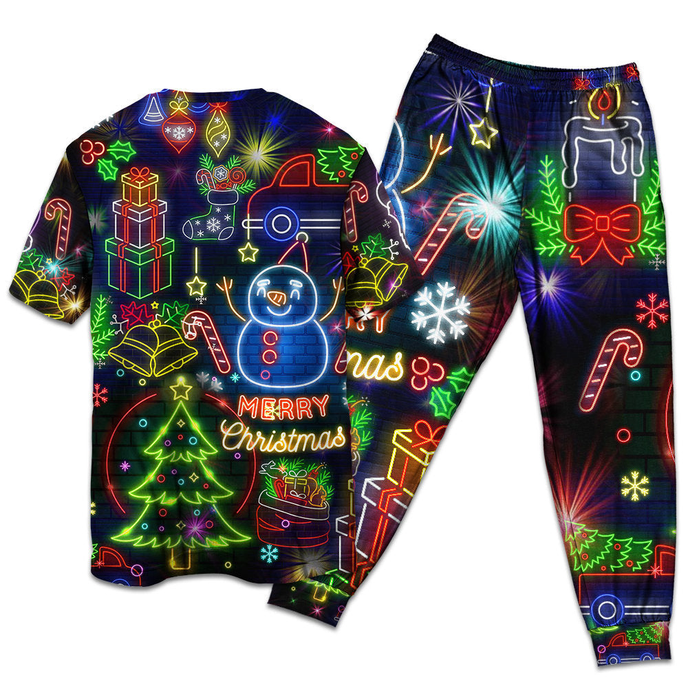 Christmas Bright Neon Lighting - Pajamas Short Sleeve - Owls Matrix LTD