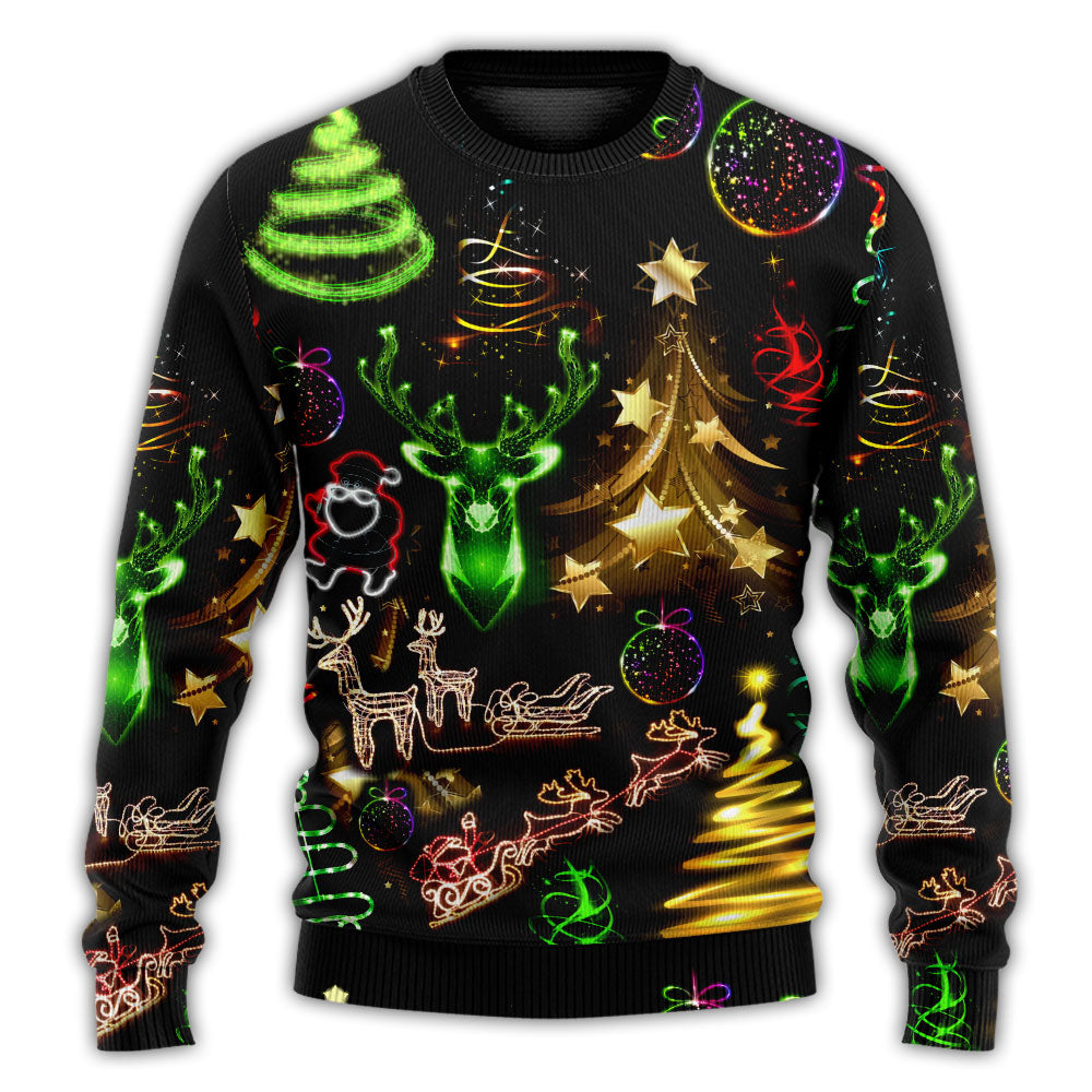 Christmas Sweater / S Christmas Neon Art Christmas Tree And Snowman - Sweater - Ugly Christmas Sweaters - Owls Matrix LTD