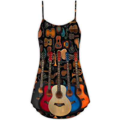 Guitar Lover Happy Life With Music - V-neck Sleeveless Cami Dress - Owls Matrix LTD