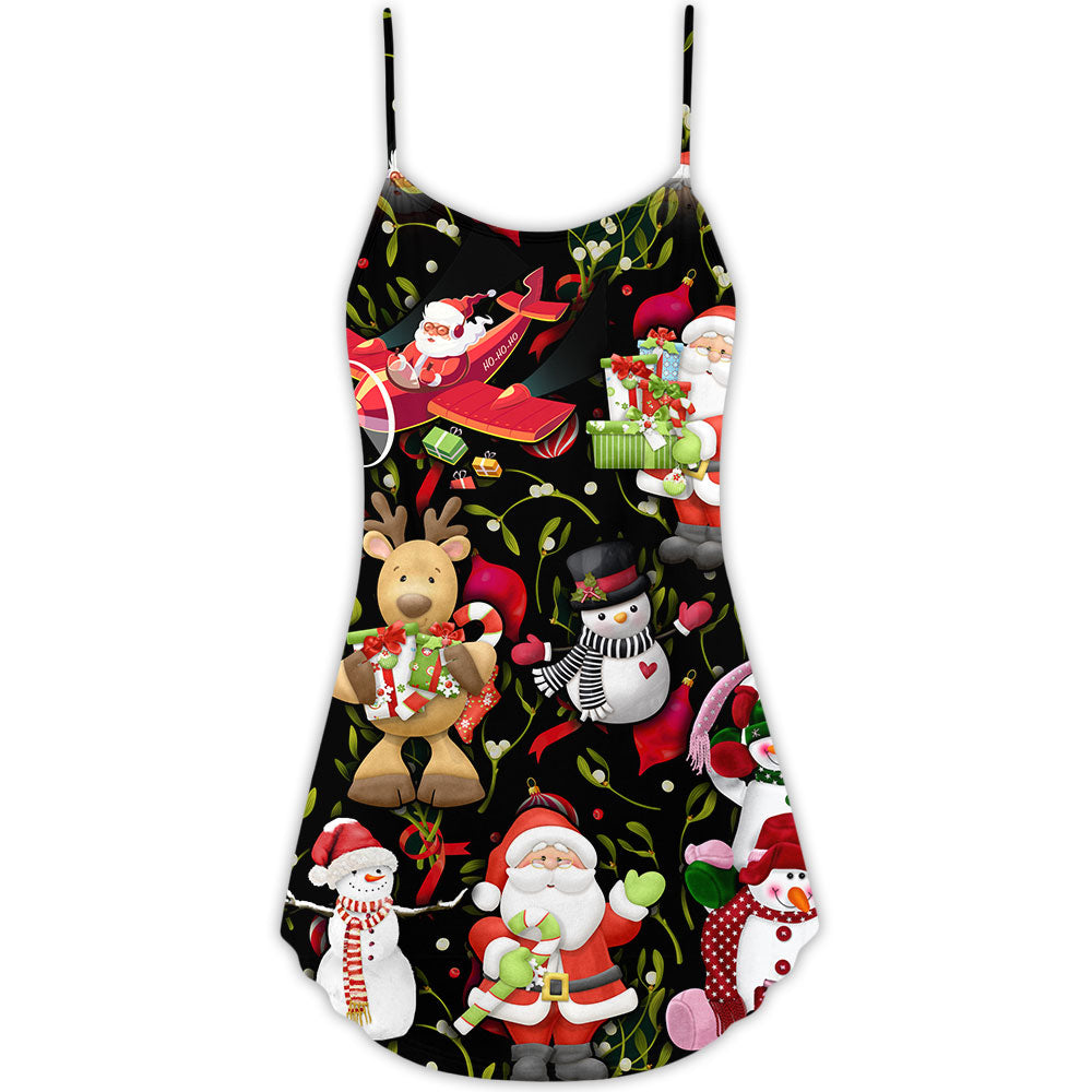 Christmas Joyful Santa Snowman Merry Xmas - V-neck Sleeveless Cami Dress - Owls Matrix LTD