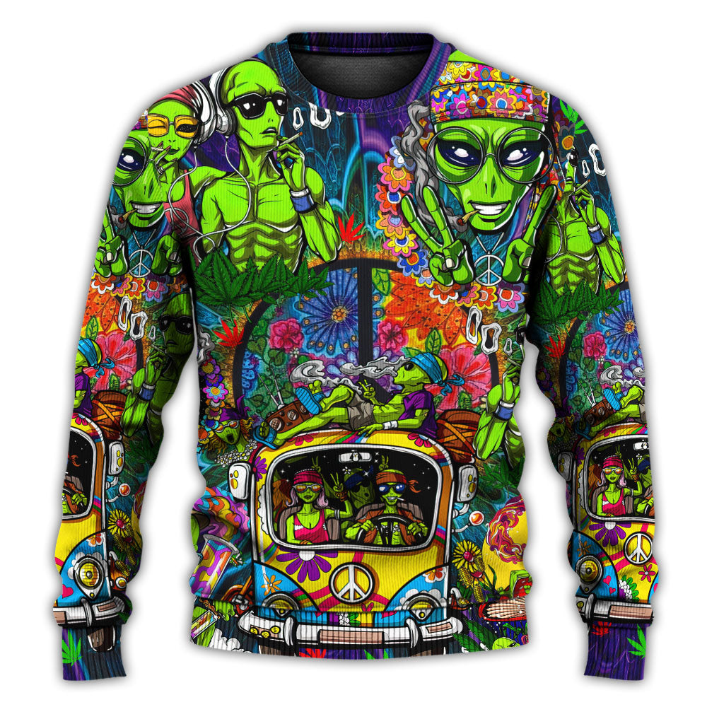 Christmas Sweater / S Hippie Space Alien Smoking Weed - Sweater - Ugly Christmas Sweaters - Owls Matrix LTD