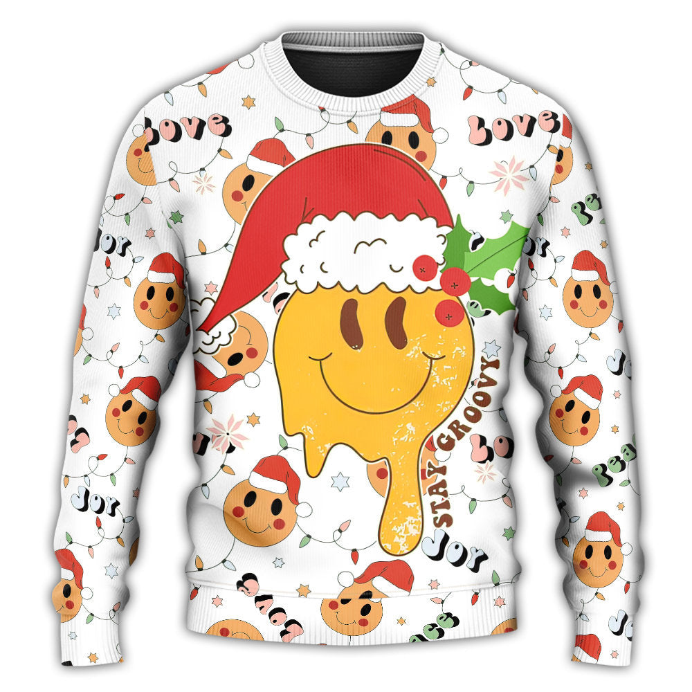 Christmas Sweater / S Christmas Hippie Groovy Santa Claus Smile Face - Sweater - Ugly Christmas Sweaters - Owls Matrix LTD