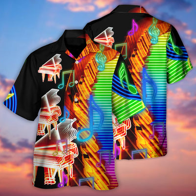 Piano Music Neon Colorful - Hawaiian Shirt - Owls Matrix LTD