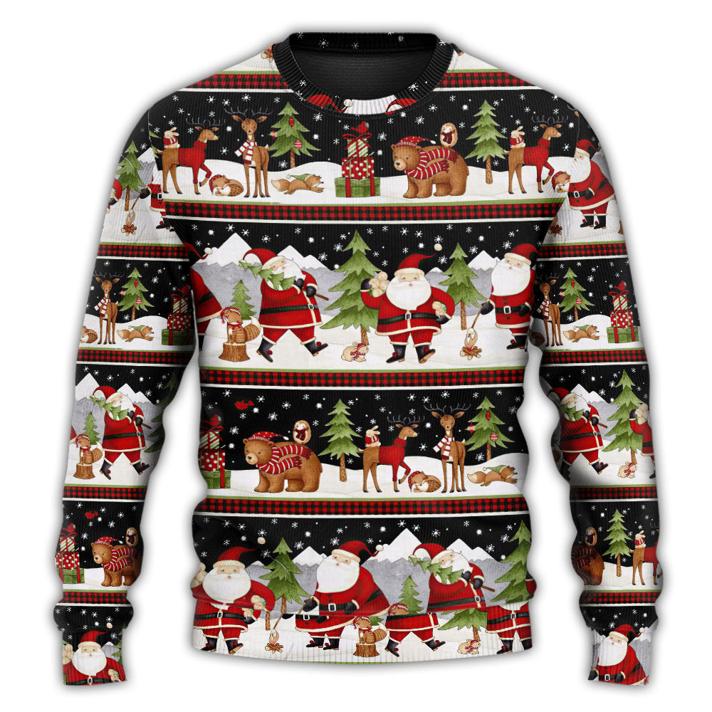 Christmas Sweater / S Christmas Happy Night With Santa Reindeer And Bear - Sweater - Ugly Christmas Sweaters - Owls Matrix LTD