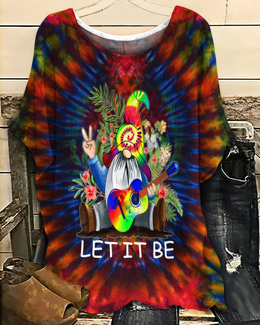 Hippie Gnome Let It Be - Women's T-shirt With Bat Sleeve - Owls Matrix LTD