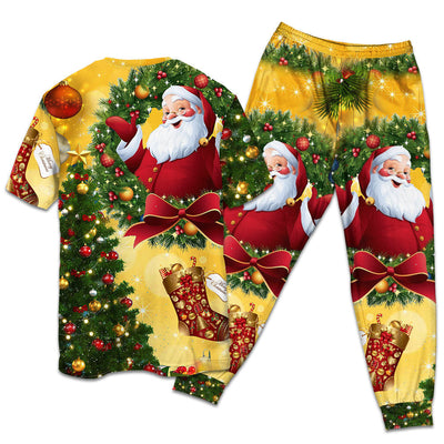 Christmas Tree Yellow Santa Claus - Pajamas Short Sleeve - Owls Matrix LTD