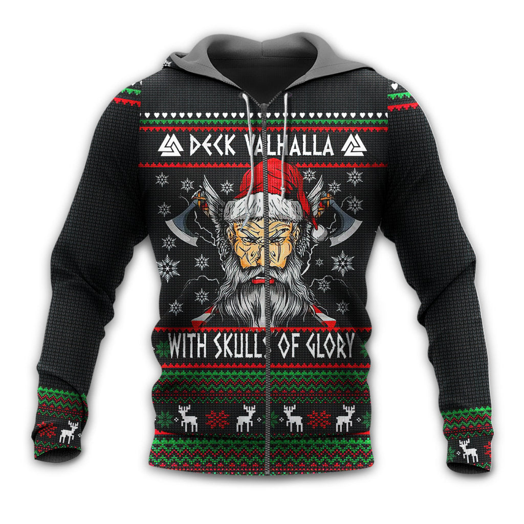 Zip Hoodie / S Christmas Deck Valhalla With Skull Of Glory - Hoodie - Owls Matrix LTD