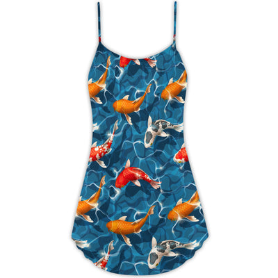 Koi Fish Swim Artificial Ponds - V-neck Sleeveless Cami Dress - Owls Matrix LTD
