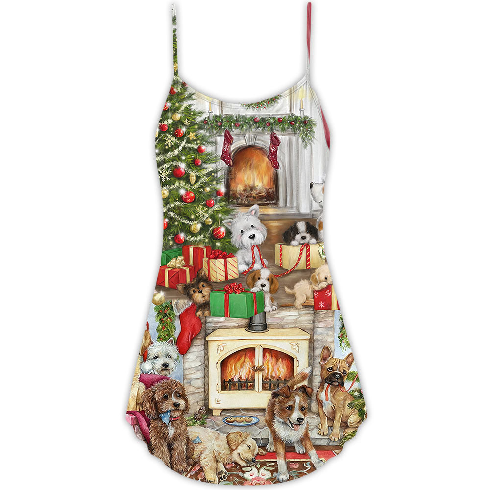 Christmas Dog Lover Merry Lovely Xmas - V-neck Sleeveless Cami Dress - Owls Matrix LTD