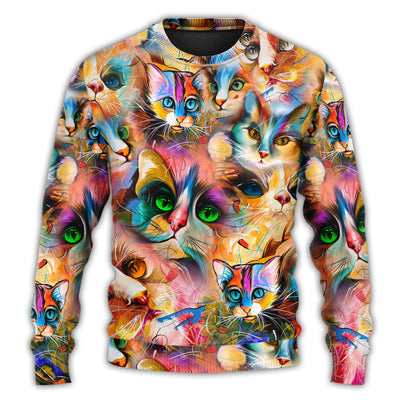 Christmas Sweater / S Cat Art Lover Cat Colorful Mixer Style - Sweater - Ugly Christmas Sweaters - Owls Matrix LTD