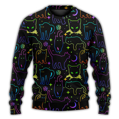 Christmas Sweater / S Cat Neon Colorful Playing With Kitten Magical - Sweater - Ugly Christmas Sweaters - Owls Matrix LTD