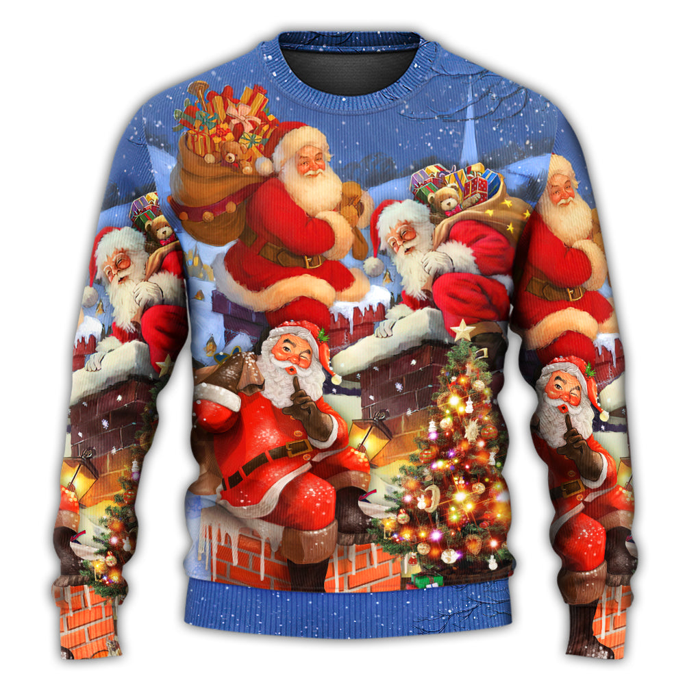 Christmas Sweater / S Christmas Up On Rooftop Santa Claus Art Style - Sweater - Ugly Christmas Sweaters - Owls Matrix LTD
