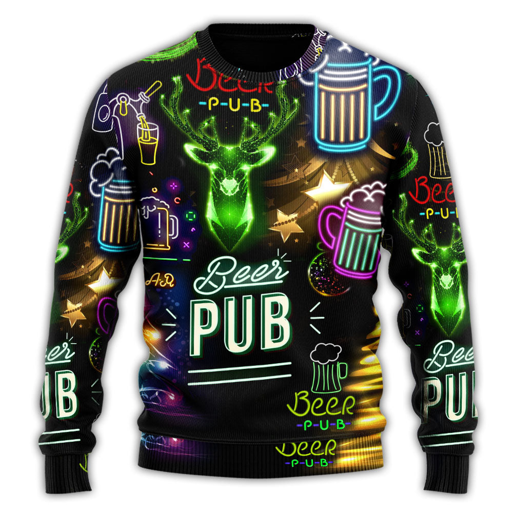 Christmas Sweater / S Beer Christmas Neon Art Drinking - Sweater - Ugly Christmas Sweaters - Owls Matrix LTD