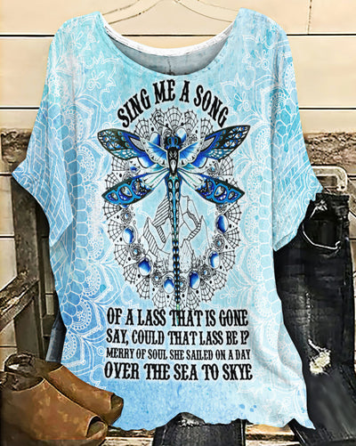 Dragonfly Hippie Sing Me A Song - Women's T-shirt With Bat Sleeve - Owls Matrix LTD