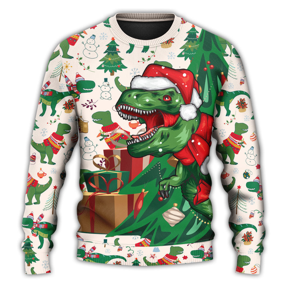 Christmas Sweater / S Christmas Dinosaurs Xmas Tree T-rex Merry Rexmas - Sweater - Ugly Christmas Sweaters - Owls Matrix LTD