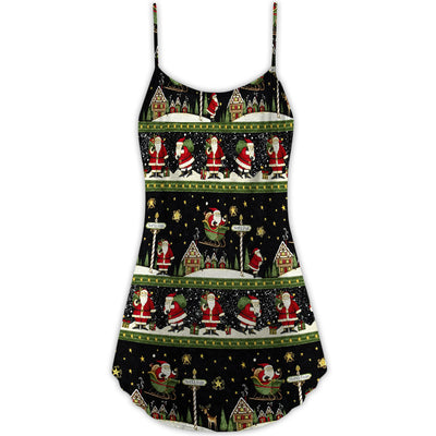 Christmas Santa Claus Big Night - V-neck Sleeveless Cami Dress - Owls Matrix LTD