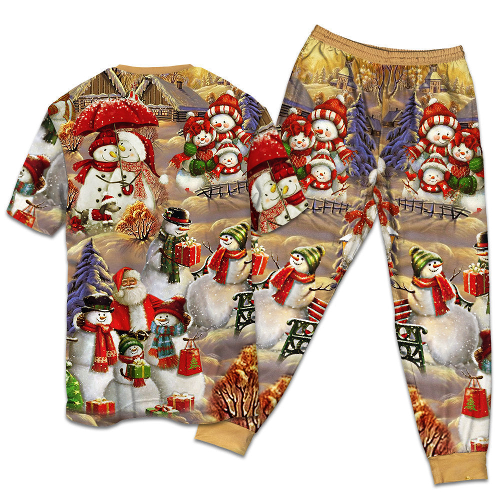 Christmas Snowman Couple Love Xmas - Pajamas Short Sleeve - Owls Matrix LTD
