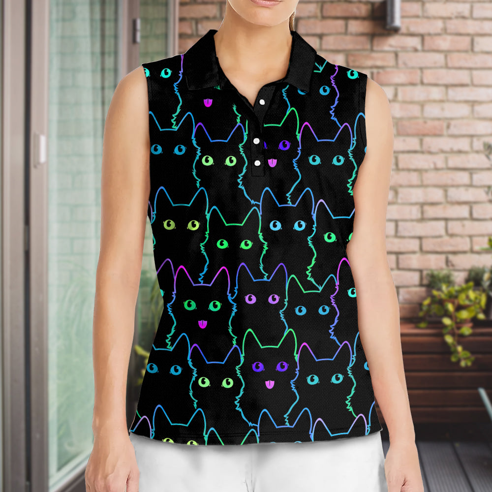 Cat Cute Little Neon Style - Women's Polo Shirt - Owls Matrix LTD