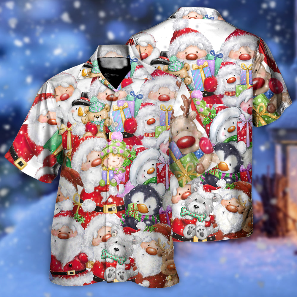 Christmas Santa And Friends Happy Together - Hawaiian Shirt - Owls Matrix LTD