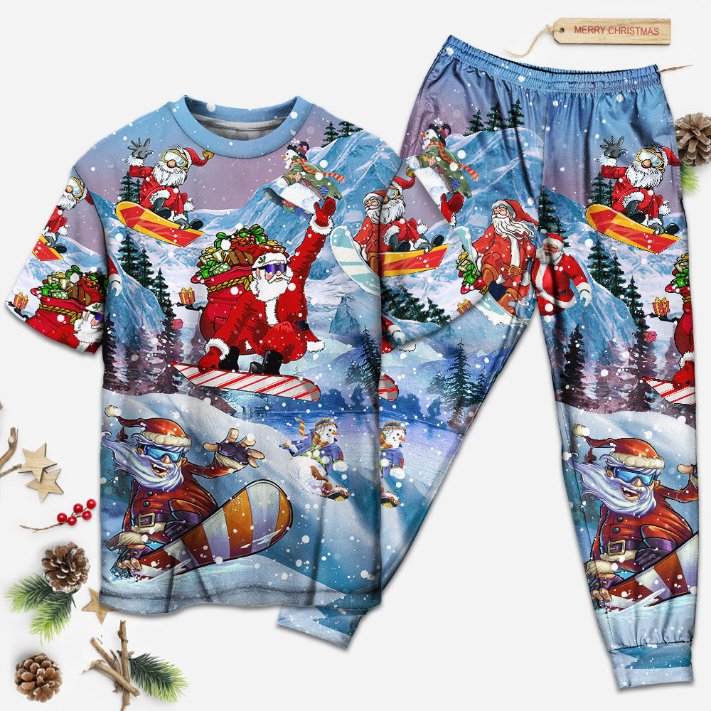 Christmas Close To Heaven Down To Earth Snowboarding - Pajamas Short Sleeve - Owls Matrix LTD