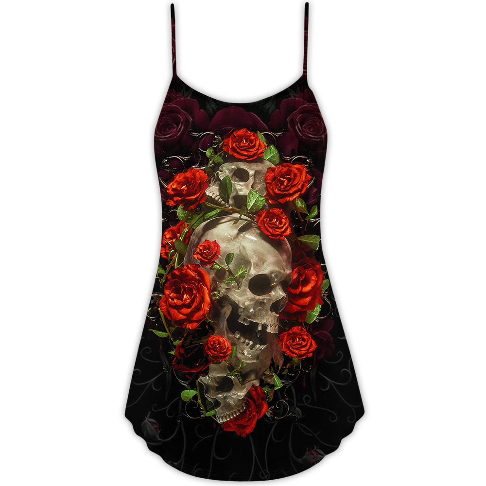 Skull And Roses Art - V-neck Sleeveless Cami Dress - Owls Matrix LTD