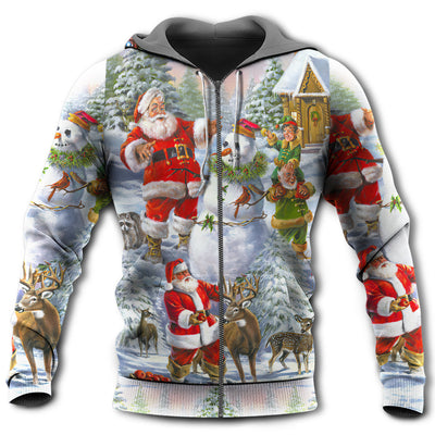 Zip Hoodie / S Christmas Santa Claus Snowman Elf So Happy Art Style - Hoodie - Owls Matrix LTD