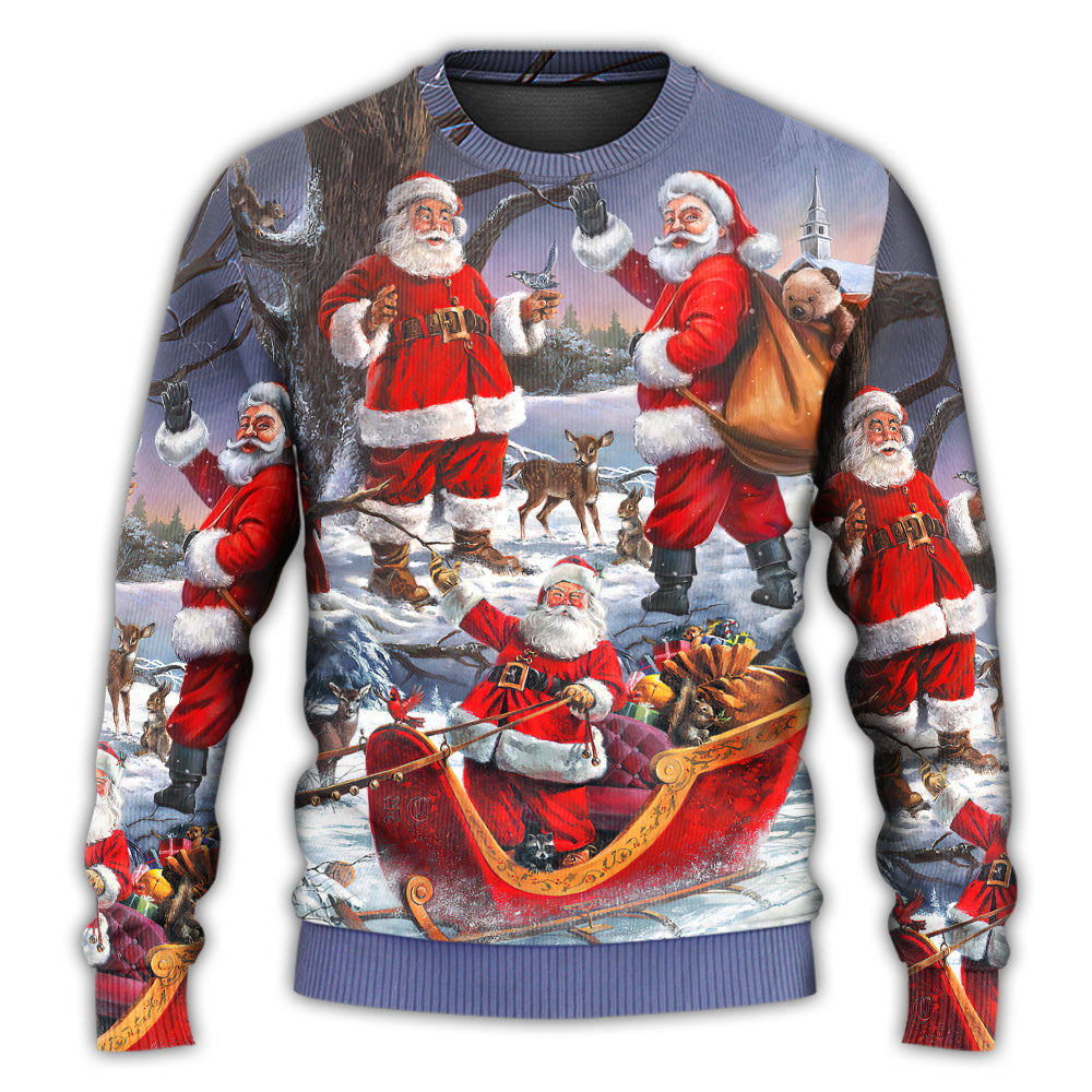 Christmas Sweater / S Christmas Funny Santa Claus Happy Xmas Is Coming Art Style Type- Sweater - Owls Matrix LTD