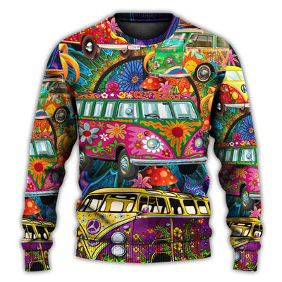 Christmas Sweater / S Hippie Van Colorful Vans On The Way - Sweater - Ugly Christmas Sweaters - Owls Matrix LTD
