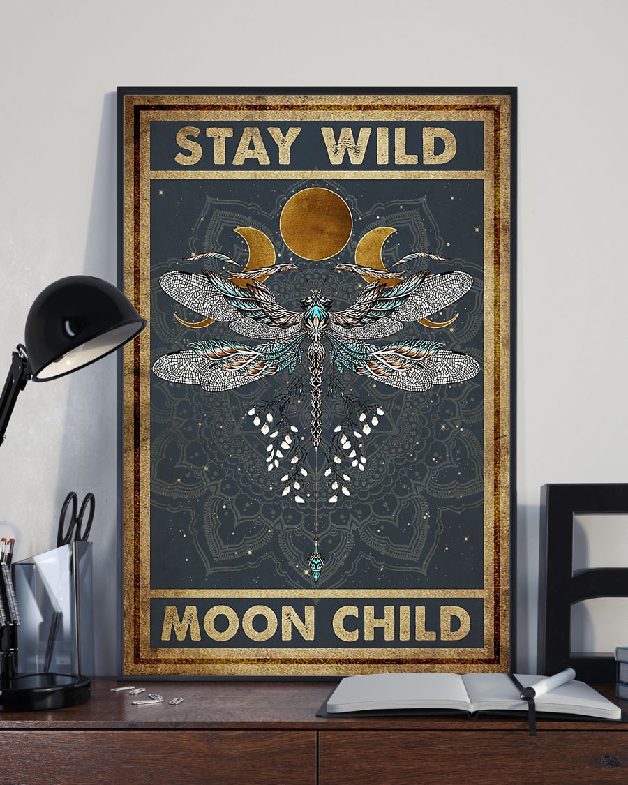 Dragonfly Stay Wild Moon Child - Vertical Poster - Owls Matrix LTD