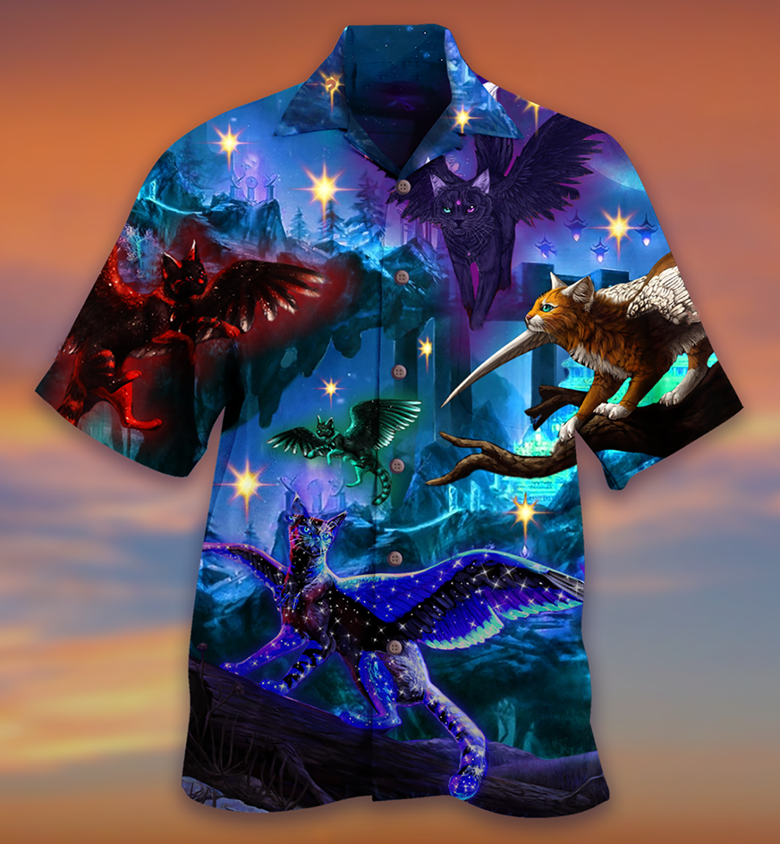Cat Fly Love Dark - Hawaiian Shirt - Owls Matrix LTD