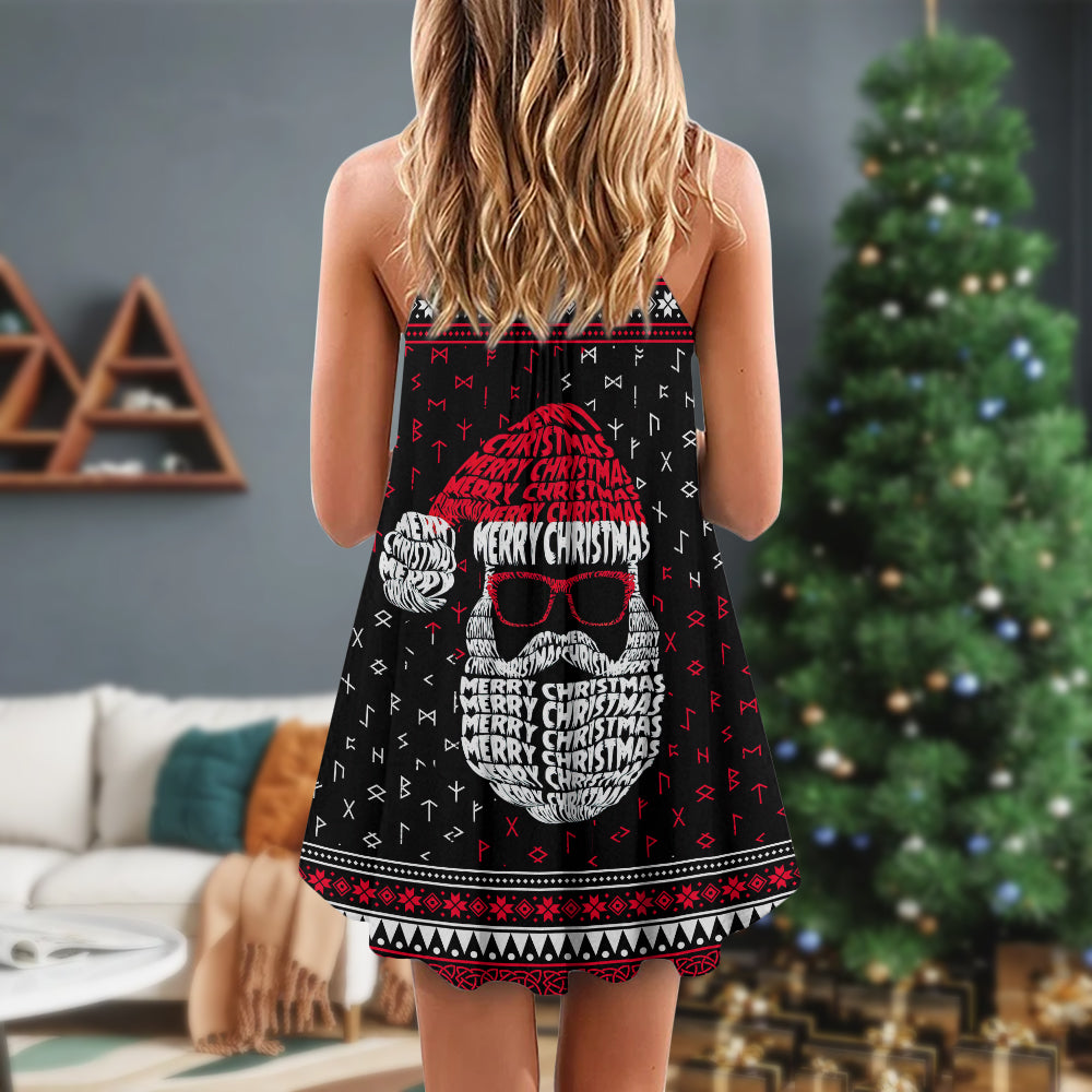 Christmas Santa Claus Retro Viking Pattern - V-neck Sleeveless Cami Dress - Owls Matrix LTD