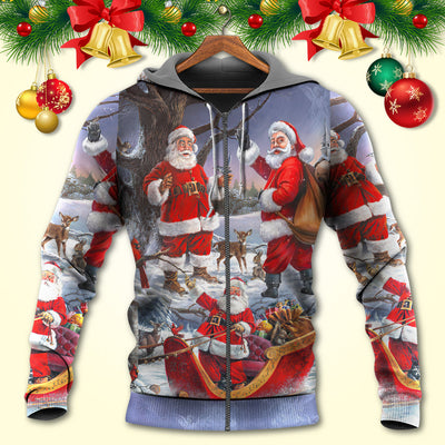 Christmas Funny Santa Claus Happy Xmas Is Coming Art Style Type - Hoodie - Owls Matrix LTD