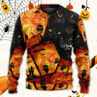 Halloween Owl Pumpkin Scary - Sweater - Ugly Christmas Sweaters - Owls Matrix LTD
